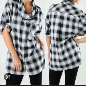 Vince plaid cowl neck tunic